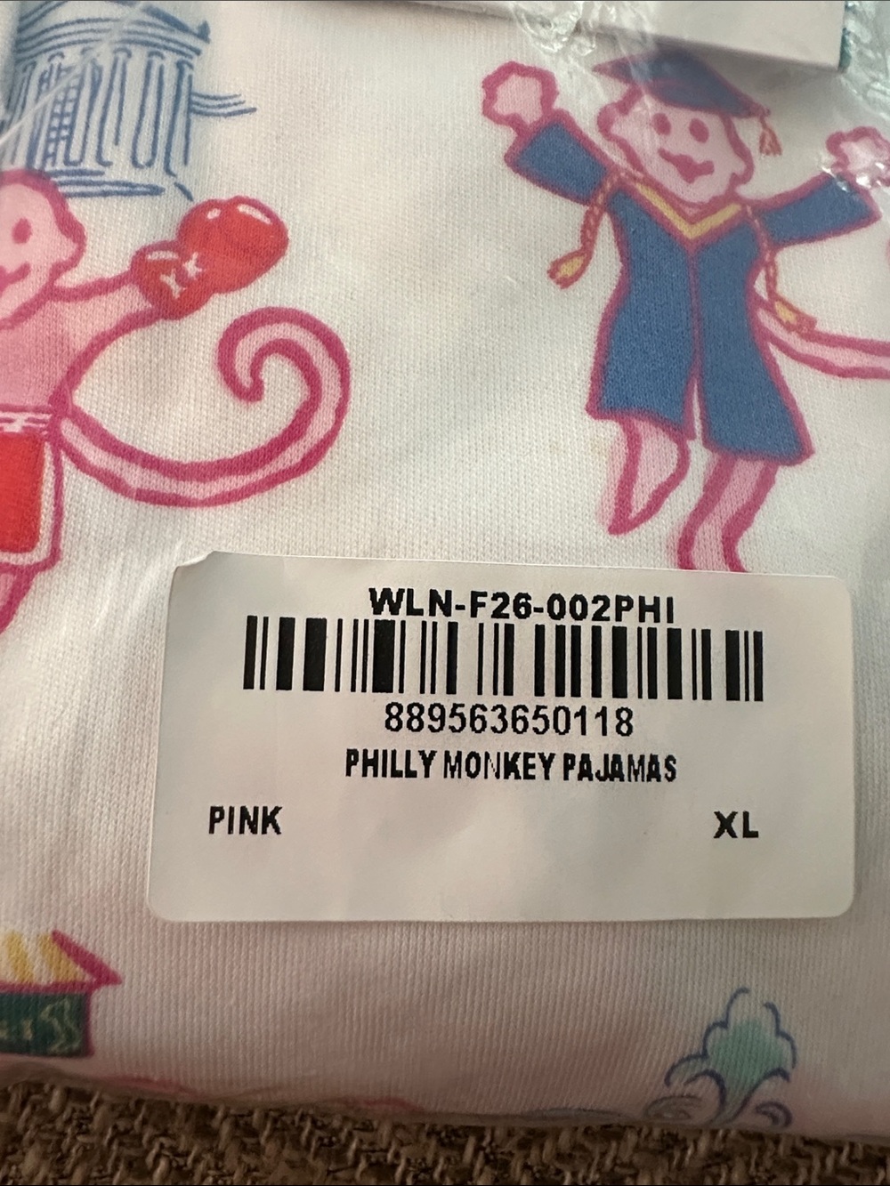 New with tags Roller Rabbit Philadelphia limited edition monkey pajamas XL - Picture 3 of 5